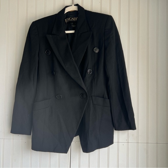ESCADA Size 6 Black 100% Wool Double Breasted Blazer Jacket - Picture 1 of 7